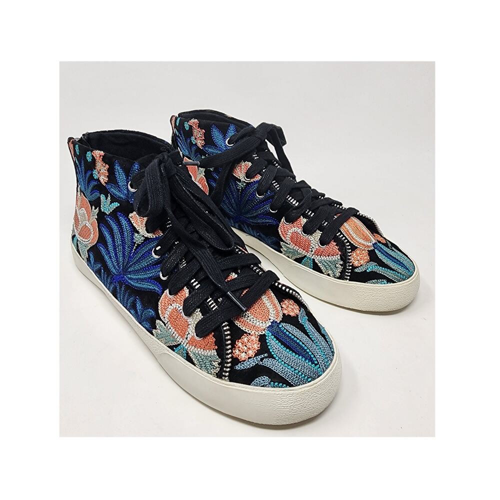 Rebecca Minkoff Zaina Sneakers Women 7M Black Velvet Floral Embroidered High Top